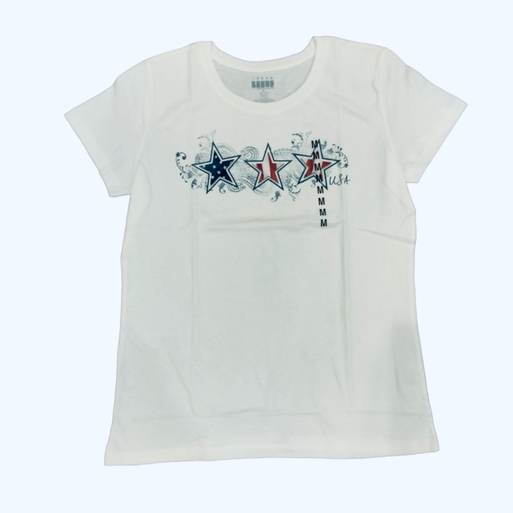 USA 3-Star Ladies Short Sleeve White NEW Crewneck Patriotic T-shirt M, XL, XXL